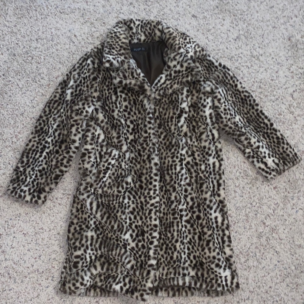 Faux fur leopard trench coat